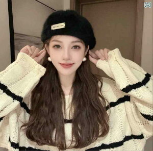 ベレー帽 レディース 秋冬 白 黒 無地 プレート ファー ふわふわ 暖かい シンプル 普段使い パーティー デート ショッピング おしゃれ ワンポイント