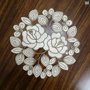コースター おしゃれ キッチン 雑貨 インテリア 刺繍 生地 エレガント ローズ バラ 花 丸型 テーブル 防塵 装飾 コップ グラス ポット