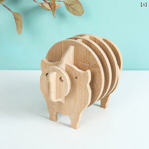 コースター おしゃれ 竹 断熱 火傷 防止 アニマル 動物 ティー カップ マット 防水 耐油 家庭 普段使い 来客 お茶会 カフェ 豚 象 魚 組み立て