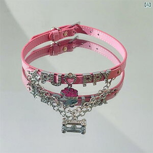 チョーカー レディース 黒 アクセサリー パンク ゴシック ネックレス かわいい クール ガール ピンク 足跡 骨 革 首輪 レザー 人工宝石 キラキラ チェーン ハート 星 パーティ ハロウィン ク