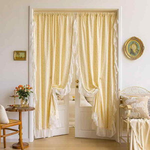 レース のれん 北欧 ロマンチック レトロ フリル 花 柄 カーテン 寝室 出窓 ドア パーティション ハーフ 装飾 半日よけ ロッド フック 面ファスナー