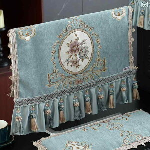 パソコン モニター カバー ほこりよけ ディスプレイ PC デスクトップ 汚れ防止 保護 防塵布 フリル タッセル 刺? 花 ホスト キーボード 画面 ヨーロッパ エレガント 青