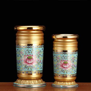 仏具 線香差し 合金 円筒形 高い21cm 面滑りにくい 家庭 寺院 仏壇 チャイナ風 クラシック エレガント カラフル ゴールド 唐紋 蓮の花