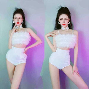 レディース ダンス衣装 セクシー セットアップ 大人 パフォーマンス DJ バー ショー ジャズ ダンサー 白 キャミソール ハイウエスト パンツ ピアス ネックレス