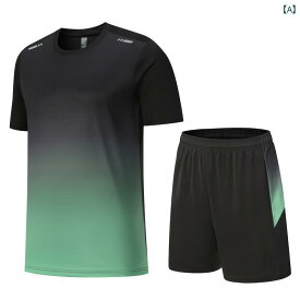 トレーニングウェア メンズ 半袖 トップス 筋トレ ジム フィットネス ジョギング スポーツ 涼しい 速乾 通気性 夏 Tシャツ ハーフパンツ 上下セット 大きめサイズ ポケット グラデーション おしゃれ 緑 赤 グレー