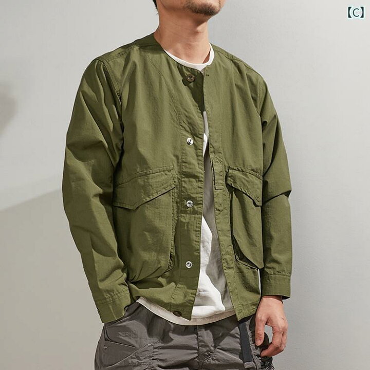 楽天市場】メンズ ノーカラージャケット レトロ 大きめサイズ ゆったり 
