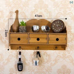ウォールシェルフ 木 壁掛け ラック フック 玄関 キー 収納 ボックス 引き出し 装飾 リビング 家庭 小物置き 便利 シンプル 黒