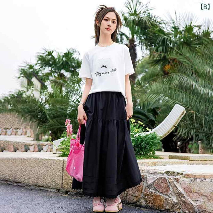 楽天市場】Tシャツ スカート セットアップ 女の子 学生 夏 半袖 丸首 A 