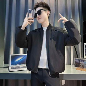 スタジャン メンズ 春物 高級感 デザイン性 アメカジ ワイルド ストリート系 カジュアル ジャケット アウター 長袖 スリムフィット 防風 ポリエステル ジップアップ 黒 ベージュ