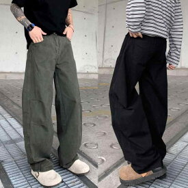 パンツ メンズ レディース 男女兼用 カーゴパンツ ワークパンツ アメリカン レトロ ワイド ストレート ゆったり フルレングス 綿 ウォッシュ加工 通気性 シワになりにくい 春夏 普段使い 日常使い ブラック カーキ グレー