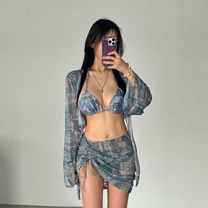 水着 レディース 女性用 ビキニ 4点セット セパレート スイムウェア 長袖 UVカット 日焼け対策 高級感 セクシー エレガント ビーチ リゾート 海 プール レジャー ストラップ 後ろ結び