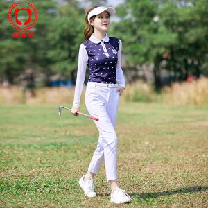 ゴルフウェア レディース 長袖Tシャツ クロップドパンツ セットアップ スリムフィット 通気性 吸汗速乾 プリント 韓国 スポーツウェア