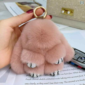 キーホルダーぬいぐるみ かわいい ウサギ ファー キーリング バッグ チャーム ペンダント ギフト ピンク グレー ホワイト