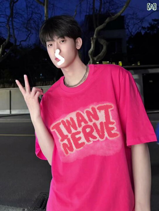 メンズ トップスス Tシャツ おしゃれ ストリート ピンク 夏 テンエイジャー 綿 半袖 アメリカン ストリート 半袖 おうち健康生活