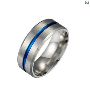 リング メンズ レディース 婚約 結婚 指輪 ペア アクセサリー 指輪 クロスボーダー ステンレス スチール ジュエリー 8 幅 マット ブルー ダブル 面 取り シンプル トレンド
