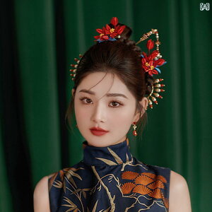 ブライダル アクセサリー 小物 ウェディング 結婚式 パーティー 婦 花嫁 舞台 小道具 コスプレ ヘッド ドレス チャイナ風 赤 絡み合う 花 アンティーク ヘア チャイナ ドレス 七宝焼き 天 河
