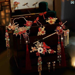 ブライダル アクセサリー 小物 ウェディング 結婚式 パーティー 婦 花嫁 舞台 小道具 コスプレ ヘッド ドレス 中国 アンティーク レトロ 赤 タッセル バック エリア ヘアピン フェニックス レ
