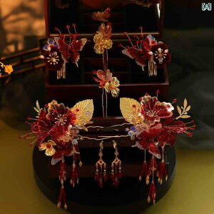 ブライダル アクセサリー 小物 ウェディング 結婚式 パーティー 婦 花嫁 舞台 小道具 コスプレ ヘッド ドレス 中国 アンティーク 起毛 花 蝶 赤 タッセル ヘアピン クラシック 服 ヘア