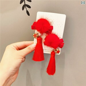 ヘアーアクセサリー 女子 キッズ 子供 年 漢服 女子 レトロ 赤ちゃん 最初 誕生日 赤 ヘア クリップ ベビー 年 ヘア クリップ