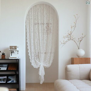 暖簾 おしゃれ シンプル レース 波状 花 パンチングし 面ファスナー フック フレンチ 白 リビング ショート 風 日よけ 家 インテリア 屋内 仕切り ドア 目隠し パーティーション カーテン 装