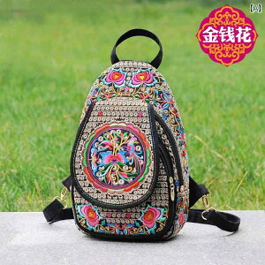 カバン レディース 小さめ バックバッグパック チェスト エスニック 両面 刺繍 フラワー デュアル ショルダー クロス ボディバック バックバッグパック