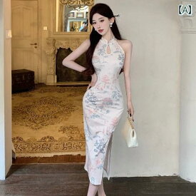 レディース ファッション ユニーク 見栄え プリントノースリーブ チャイナ ドレス 魅惑 チャイナ風 ドレス