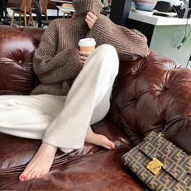 厚手 パンツ レディース カジュアル おしゃれ 普段使い 秋冬 韓国 ヘリンボーン ウール パンツ ストレート パンツ 高さ ワイドレッグ カジュアル フロア パンツ トレンディ