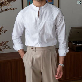 メンズ トップス おしゃれ ダンディ 初秋 綿 スタンドカラー 長袖 シャツ エレガント 通気性 快適 快適が 韓国 トレンディ 通勤 カジュアル シャツ