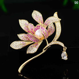 ブローチ レディース アクセサリー 精巧 エレガント 花柄 淡水 パール フル ジルコニウム コサージュ スーツ ジャケット ピン バックル