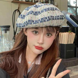 レディース 帽子 おしゃれ カジュアル 普段使い ダーク ブルーデニム ベレー 帽 レトロ 大きめ 頭囲 カボチャ 小顔効果 画家
