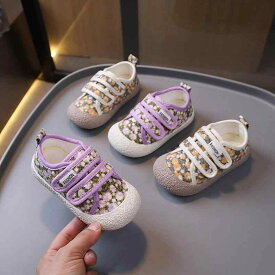 スニーカー キッズ 子供 ベビー 男の子 女の子 通気性 小花柄 キャンバス 面ファスナー ローカット 通園 通学 春秋 カジュアル 韓国
