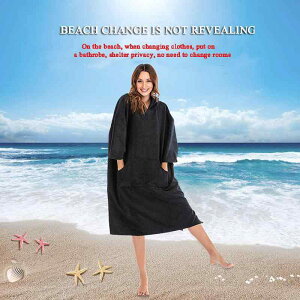 ポンチョ型ローブ 男女兼用 フード付き マイクロファイバー 吸水速乾 ビーチタオル サーフィン マリンスポーツ 着替え 軽量 レッド グレー ブルー ブラック