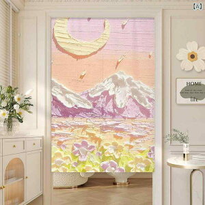 のれん 油絵風 プライバシー保護 間仕切り 目隠し 家庭用 ドアカーテン 穴開け不要 突っ張り棒式 寝室 トイレ リビング 綿麻混紡 おしゃれ ショート丈