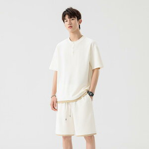 セットアップ メンズ 半袖 Tシャツ ショートパンツ 接触冷感 フェイクレイヤード クルーネック 薄手 ゆったり スポーツ カジュアル 夏 普段使い ルームウェア きれいめカジュアル ポリエス