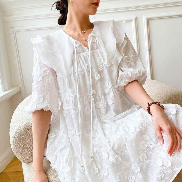 楽天市場】ワンピース レディース 春夏 フレンチデザイン 立体花柄刺繍 