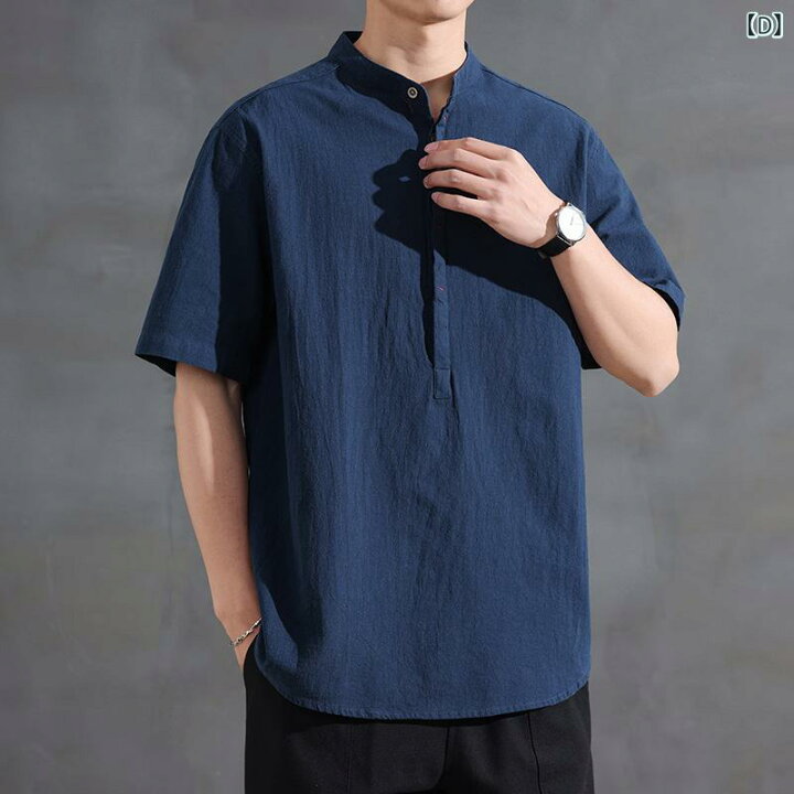 楽天市場】Tシャツ メンズ チャイナ風 綿麻 スタンドカラー 半袖 