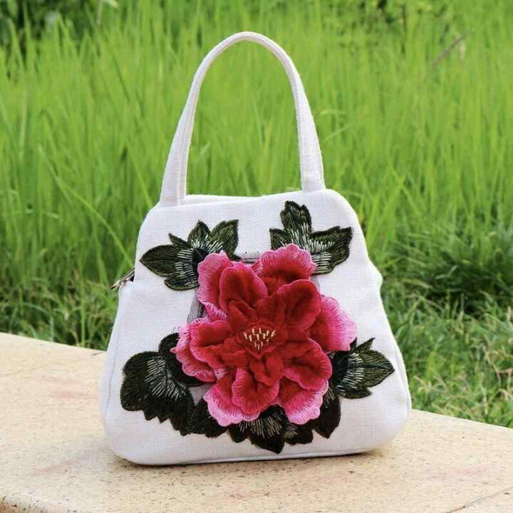 楽天市場】バッグ レディース アジアン エスニック 刺繍 花柄 綿麻
