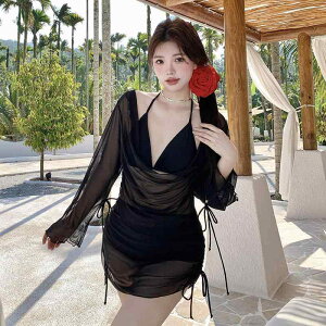 水着 レディース 大きいサイズ プラスサイズ 体型カバー 細見え セクシー 長袖 セパレート ビキニ 4点セット カップ付き ノンワイヤー 速乾 ナイロン スパンデックス ブラック プール ビーチ