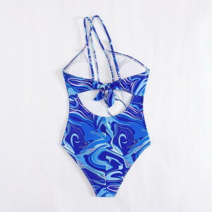 ワンピース水着 レディース ワンショルダー 深Vネック セクシー 総柄 欧米風 パッド付き ノンワイヤー 伸縮性 バックレス ポリエステル スパンデックス ビーチウェア リゾート サマー