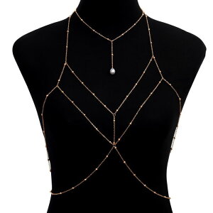 ボディチェーン レディース ネックレス 鎖骨チェーン ラインストーン ゴールド 合金製 欧米風 セクシー 肌見せ ビーチ リゾート パーティー イベント ドレスアップ 水着 キャミソール バッ