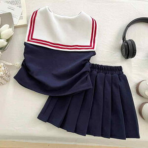 ワンピース キッズ 女の子 スクール風 ノースリーブ セーラー襟 無地 プリーツ ジャンパースカート 綿混 リボン 上品 小学生 春夏