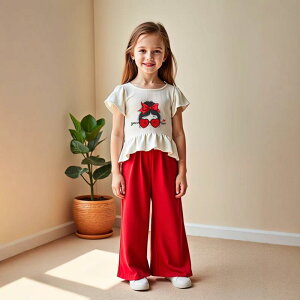 �L�b�Y ���̎q ���� T�V���c �����O�p���c �Z�b�g�A�b�v �㉺2�_�Z�b�g �L�����N�^�[�v�����g �� �z���C�g �J�W���A�� ���[���E�F�A ���i�� �ĕ� �|���G�X�e�� �q���� ���w�� �c�t��