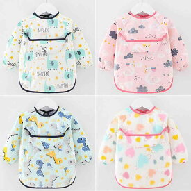 ベビー キッズ 男女兼用 長袖 食事エプロン スモック 防水 撥水 防汚 綿 コットン 秋冬 離乳食 お絵かき プレイスーツ 幼児 赤ちゃん
