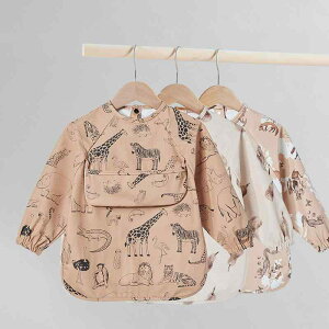 ベビー 食事用スモック 離乳食 長袖 防水 やわらか 汚れ防止 食べこぼしポケット付き PU素材 キャラクター柄 男女兼用