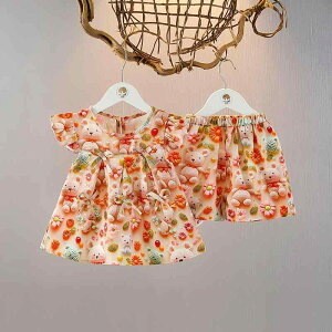 ベビーウェア 女の子 半袖 ショートパンツ ツーピース セットアップ 夏 キャラクター フリル袖 カジュアル かわいい おしゃれ ピンク ポリエステル 薄手