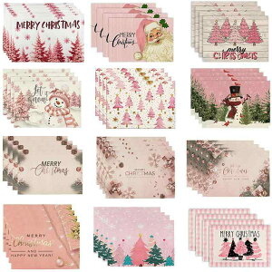 ランチョンマット クリスマス サンタクロース ピンク バッファローチェック リネン 麻 断熱 北欧風 スクエア テーブルマット 食卓 ダイニング デコレーション