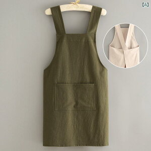 エプロン 綿 クレープ生地 シンプル 無地 通気性 吸湿速乾 夏 春夏 キッチン 料理 台所 家事 普段使い ロング丈 クロスバック 肩紐 3ポケット
