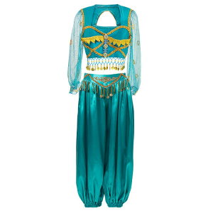 ダンス衣装 キッズ 女の子 インドダンス 民族舞踊 発表会 舞台 ステージ ジャスミン姫 プリンセス 異国情緒 エキゾチック 長袖 セットアップ ポリエステル メッシュ 再生繊維 孔雀ブルー ワ