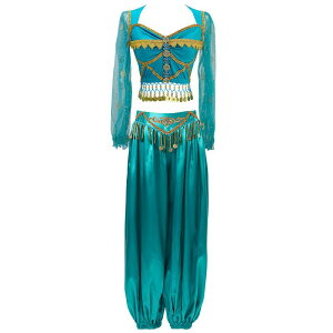 コスプレ レディース ジャスミン プリンセス 衣装 舞台 ダンス インド舞踊 ベリーダンス 発表会 ハロウィン イベント パーティー 光沢メッシュ セットアップ