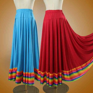 ダンススカート レディース ミセス シニア ミディ丈 ウエストゴム 伸縮性 再生繊維 ポリエステル 無地 カラフル レインボー 広場ダンス ステージ衣装 練習着 夏